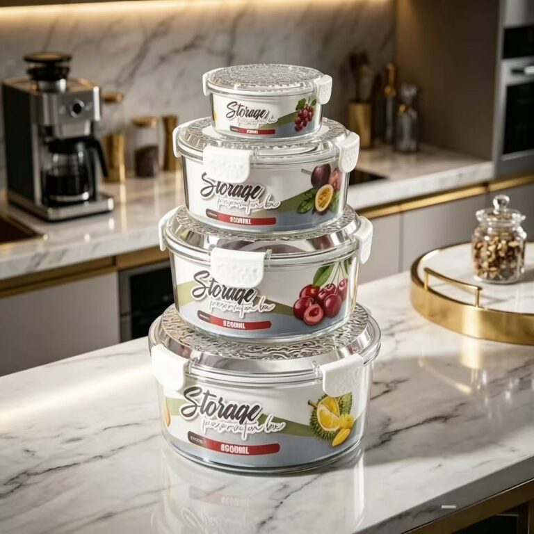 4-Piece Food Container Set Round Airtight Food Storage Containers, 4-Piece Clear Kitchen Canisters with Locking Lids