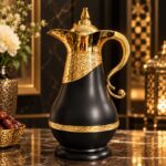 Kettle Ornate Gold Vacuum Flask with Gem Lid, Decorative Handle Thermal Carafe