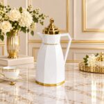 Kettle Geometric Faceted Vacuum Flask with Gold Tiered Lid, Thermal Carafe