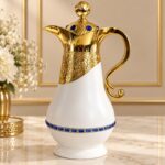 Kettle Ornate Gold Vacuum Flask with Gem Lid, Decorative Handle Thermal Carafe