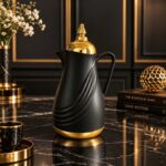 Kettle Modern Wave-Textured Vacuum Flask, Gold Lid Thermal Carafe