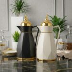 Kettle Geometric Faceted Vacuum Flask with Gold Tiered Lid, Thermal Carafe