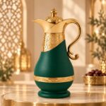 Kettle Ornate Gold Vacuum Flask with Gem Lid, Decorative Handle Thermal Carafe