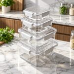 3-Piece Food Container Set Square 4-Piece Food Storage Container Set with Handle