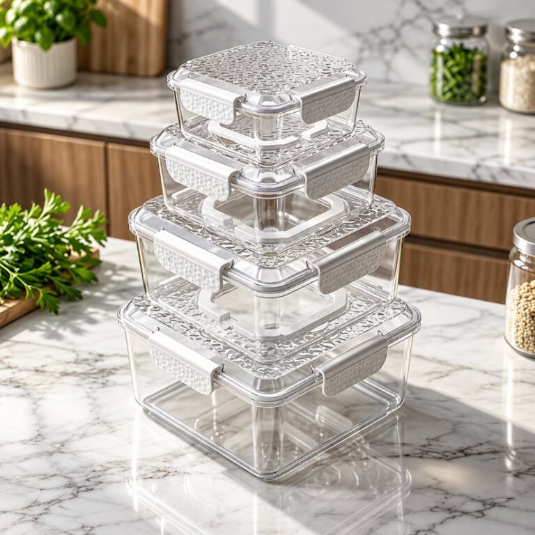 3-Piece Food Container Set Square 4-Piece Food Storage Container Set with Handle