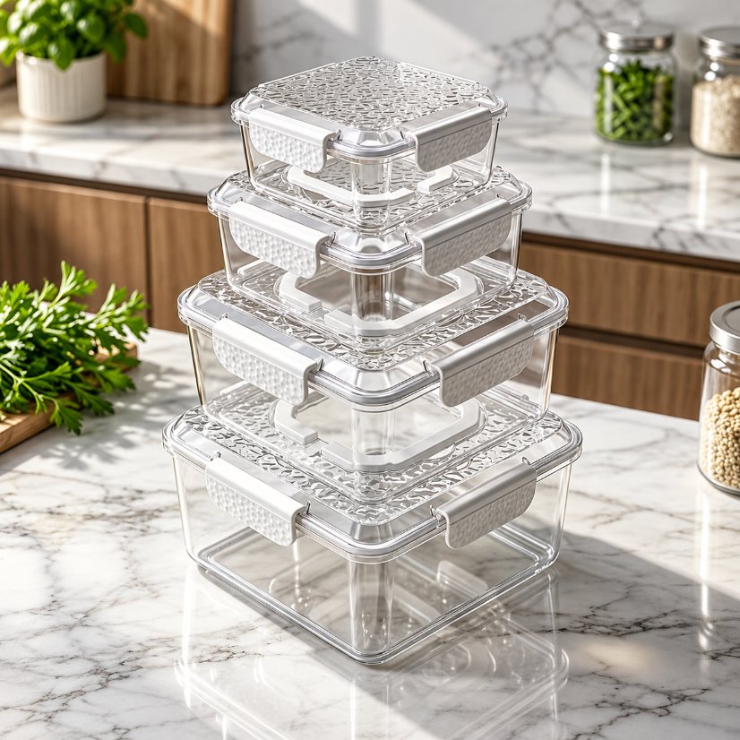 3-Piece Food Container Set Square 4-Piece Food Storage Container Set with Handle