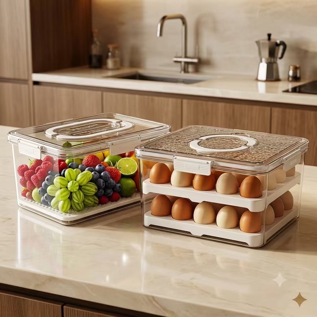 Refrigerator Organization Airtight Fruit Storage Container with Drain Basket, Produce Keeper for Fridge