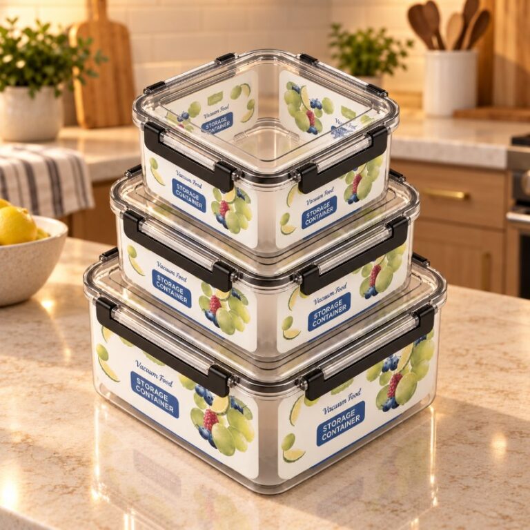 4-Piece Food Container Set Airtight Rectangular Food Containers with Black Locks, 4-Piece Vacuum-Seal Storage Set