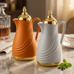 Kettle Modern Wave-Textured Vacuum Flask, Gold Lid Thermal Carafe
