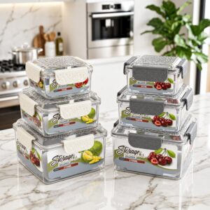 3-Piece Food Container Set Rectangular Airtight Food Storage Containers, 3-Piece Stackable Meal Prep Set (White / Gray Lids)