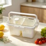 Refrigerator Organization 2-Compartment Airtight Food Container with Handle & Vent, Portable Fruit Keeper