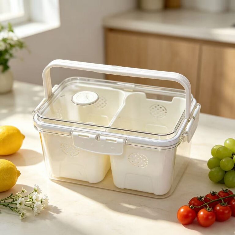 Refrigerator Organization 2-Compartment Airtight Food Container with Handle & Vent, Portable Fruit Keeper