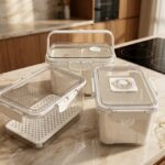 Refrigerator Organization 2-Compartment Airtight Food Container with Handle & Vent, Portable Fruit Keeper