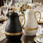 Kettle Arabian Vacuum Flask with Star & Crescent Emboss, Gold Handle Gem Lid