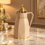 Kettle Geometric Faceted Vacuum Flask with Gold Tiered Lid, Thermal Carafe