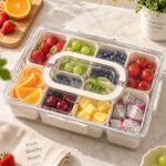 Refrigerator Organization Airtight Produce Keeper with Drain Basket, Vegetable Washing & Storage Container