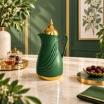 Kettle Modern Wave-Textured Vacuum Flask, Gold Lid Thermal Carafe