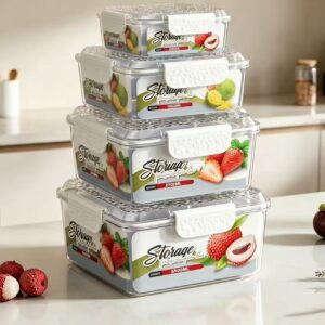 4-Piece Food Container Set Rectangular Food Storage Containers Set, 4-Piece Airtight Stackable Meal Prep Boxes