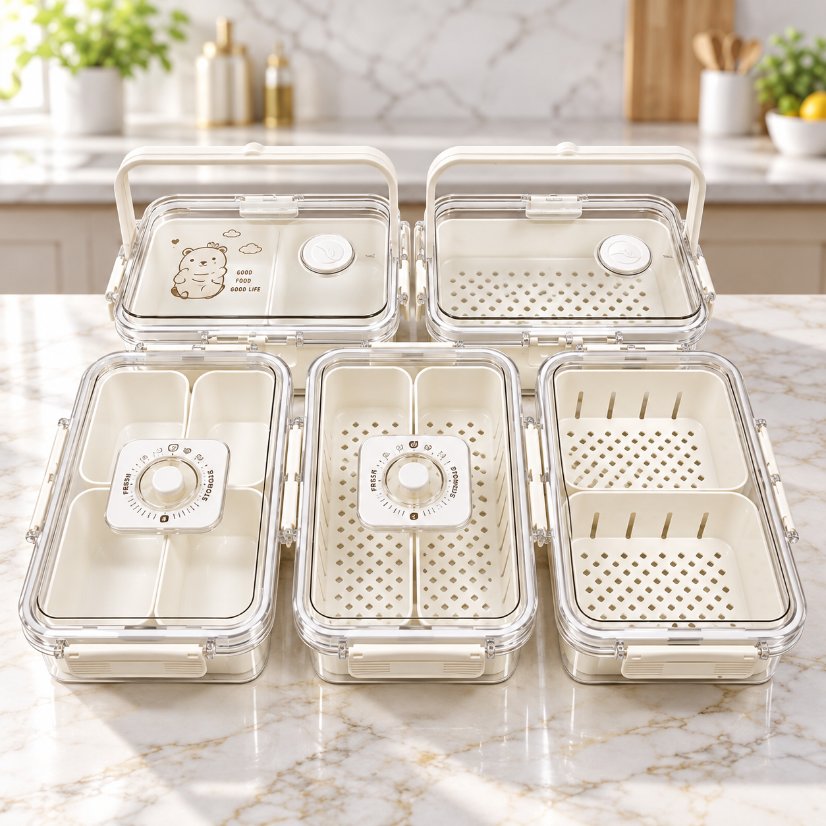 3-Piece Food Container Set Refrigerator Storage Container with Divider