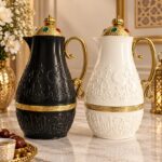 Kettle Arabian Vacuum Flask with Star & Crescent Emboss, Gold Handle Gem Lid