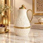Kettle Arabian Vacuum Flask with Star & Crescent Emboss, Gold Handle Gem Lid