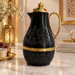 Kettle Arabian Vacuum Flask with Star & Crescent Emboss, Gold Handle Gem Lid