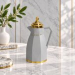 Kettle Geometric Faceted Vacuum Flask with Gold Tiered Lid, Thermal Carafe