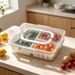 Refrigerator Organization Airtight Produce Keeper with Drain Basket, Vegetable Washing & Storage Container