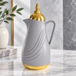 Kettle Modern Wave-Textured Vacuum Flask, Gold Lid Thermal Carafe
